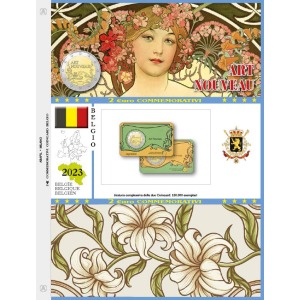 Foglio 2 Euro COMMEMORATIVO Belgio 2023 Art Nouveau in singola coin card Abafil