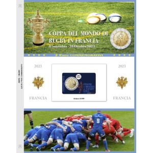 Foglio 2 Euro COMMEMORATIVO Francia 2023 Mondiale di Rugby in coin card Abafil