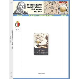 Foglio 2 Euro COMMEMORATIVO Malta 2023 Nicolo Copernico in folder Abafil