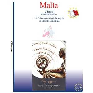 Inserto 2 Euro commemorativo Malta Nicolo Copernico in folder 2023 Master Phil