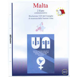 Inserto 2 Euro commemorativo Malta Risoluzione 1325 del Consiglio di sicurezza delle Nazioni Unite in folder 2022 Master Phil