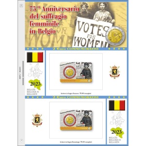 Foglio 2 Euro COMMEMORATIVO Belgio 2023 Suffragio femminile in due coin card Abafil