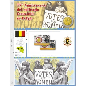Foglio 2 Euro COMMEMORATIVO Belgio 2023 Suffragio femminile in singola coin card Abafil