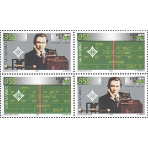 1995 100° della Radio Guglielmo Marconi 4 v. in 2 coppie alternate E.C. di San Marino con Italia Vaticano Germania Irlanda San Marino 1