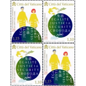 2018 70° della Dichiarazione Universale dei Diritti dell Uomo Blocco da 2 coppie verticali alternate Vaticano 1