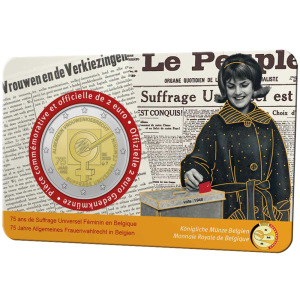 2023 2 Euro 75° del suffragio femminile in Belgio FDC in coin card versione francese Belgio fronte