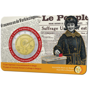 2023 2 Euro 75° del suffragio femminile in Belgio FDC in coin card versione olandese Belgio fronte
