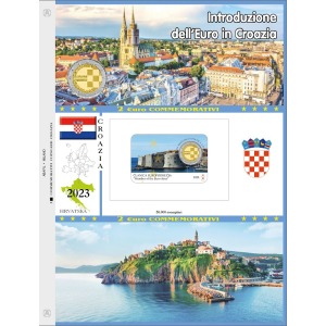 Foglio 2 Euro COMMEMORATIVO Croazia 2023 Introduzione dell Euro in Croazia in coin card Abafil