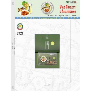 Foglio 5 Euro Italia 2023 Vino Frascati e Amatriciana in folder Abafil