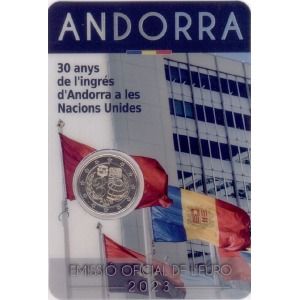 2023 2 Euro 30° dell Adesione all ONU FDC in blister Andorra blister 1