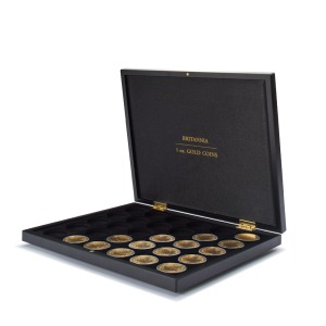 Cofanetto VOLTERRA in legno con 1 ripiano a 30 caselle rotonde per once oro Britannia in capsula Nero Leuchtturm 1
