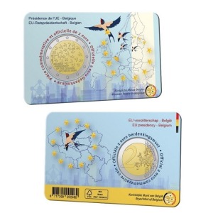2024 2 Euro Presidenza Unione Europea FDC in coin card versione francese Belgio fronte e retro