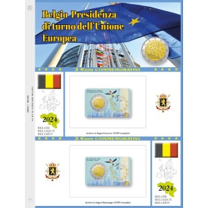 Foglio 2 Euro COMMEMORATIVO Belgio 2024 Presidenza Unione Europea in due coin card Abafil