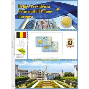 Foglio 2 Euro COMMEMORATIVO Belgio 2024 Presidenza Unione Europea in singola coin card Abafil