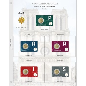 Foglio 2 Euro COMMEMORATIVO Francia 2024 Olimpiadi Parigi 2024 in 5 coin card Abafil