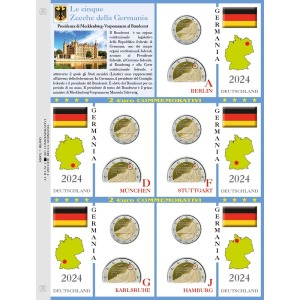 Foglio 2 Euro commemorativi 5 ZECCHE DELLA GERMANIA 2024 Mecklenburg Vorpommern Abafil