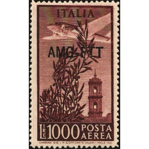 1949 VARIETA Posta Aerea 1.000 L. Torre del Campidoglio dent. 14x13 ¼ soprastampato su una riga 1 v. Trieste A