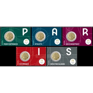 2024 2 Euro Olimpiadi di Parigi 2024 FDC in coin card 5 colori Francia fronte