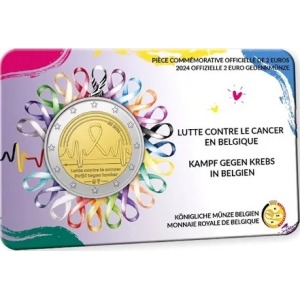 2024 2 Euro Lotta contro il cancro in Belgio FDC in coin card versione francese Belgio fronte Belgio