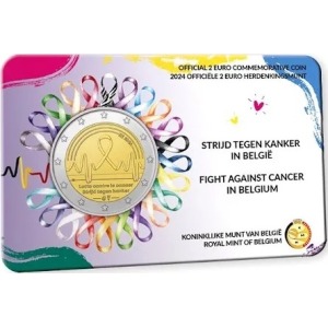 2024 2 Euro Lotta contro il cancro in Belgio FDC in coin card versione olandese Belgio fronte Belgio
