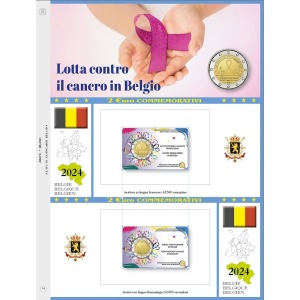 Foglio 2 Euro COMMEMORATIVO Belgio 2024 Lotta contro il cancro in due coin card Abafil