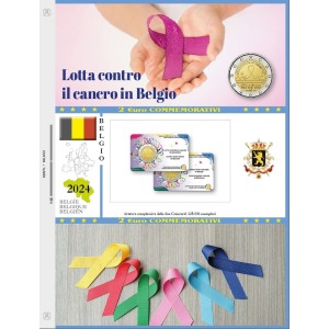 Foglio 2 Euro COMMEMORATIVO Belgio 2024 Lotta contro il cancro in singola coin card Abafil