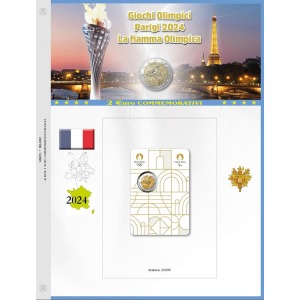 Foglio 2 Euro COMMEMORATIVO Francia 2024 La torcia olimpica in coin card Abafil