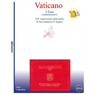Inserto 2 Euro commemorativo Vaticano in folder San Tommaso D Aquino 2024 Master Phil
