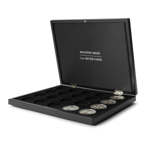 Cofanetto VOLTERRA in legno con 1 ripiano a 20 caselle rotonde per once Ag. Croce Maltese in capsula Nero Leuchtturm 1