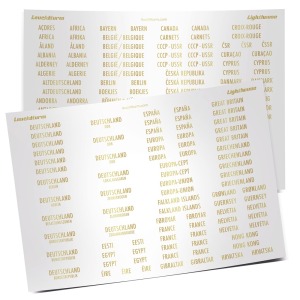 Fogli di etichette adesive Nomi Nazioni con scritte dorate Leuchtturm