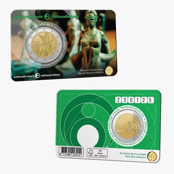 2025 2 Euro Lotteria Nazionale del Belgio FDC in coin card versione francese Belgio fronte e retro