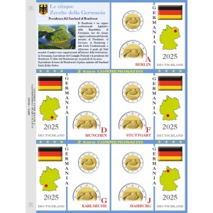 Foglio 2 Euro commemorativi 5 ZECCHE DELLA GERMANIA 2025 Saarland Abafil