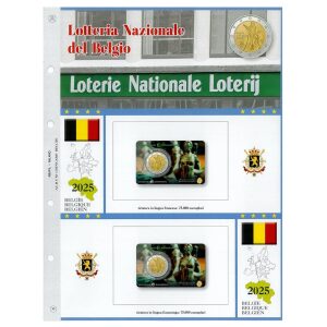 Foglio 2 Euro COMMEMORATIVO Belgio 2025 Lotteria Nazionale in due coin card Abafil