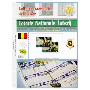 Foglio 2 Euro COMMEMORATIVO Belgio 2025 Lotteria Nazionale in singola coin card Abafil