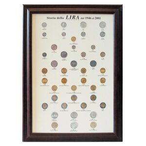 QUADRO STORIA DELLA LIRA dal 1946 al 2001 completo di monete Master Phil