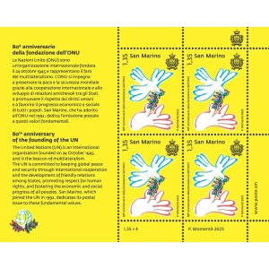 2025 80° della fondazione dell ONU 1 MF da 4 v. con illustrazione San Marino