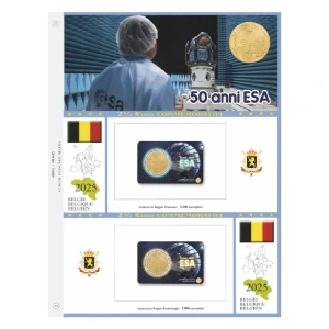 Foglio 2 5 Euro Belgio 2025 50 anni ESA in coin card doppia versione Abafi