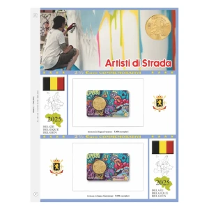 Foglio 2 5 Euro Belgio 2025 Artisti di Strada in coin card doppia versione Abafil