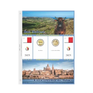 Foglio 2 Euro COMMEMORATIVI Malta 2025 Bue maltese e Mdina sfusi Abafil