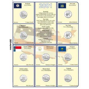 Inserti QUARTER DOLLAR 2001 per i 25 c. Gli Stati USA Zecche D e P FDC Master Phil