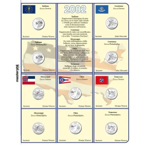 Inserti QUARTER DOLLAR 2002 per i 25 c. Gli Stati USA Zecche D e P FDC Master Phil