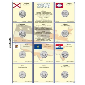 Inserti QUARTER DOLLAR 2003 per i 25 c. Gli Stati USA Zecche D e P FDC Master Phil