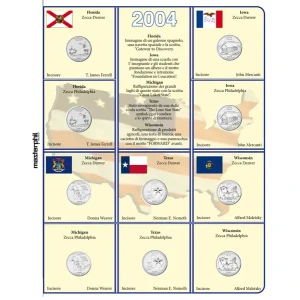 Inserti QUARTER DOLLAR 2004 per i 25 c. Gli Stati USA Zecche D e P FDC Master Phil
