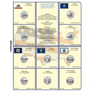 Inserti QUARTER DOLLAR 2005 per i 25 c. Gli Stati USA Zecche D e P FDC Master Phil