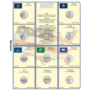 Inserti QUARTER DOLLAR 2007 per i 25 c. Gli Stati USA Zecche D e P FDC Master Phil
