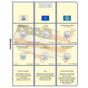 Inserti QUARTER DOLLAR 2009 per i 25 c. Gli Stati USA Zecche D e P FDC Master Phil 1
