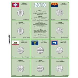 Inserti per le 10 monete 25 c. Parchi Nazionali USA Zecche D P e S FDC 2010 Master Phil
