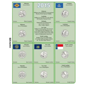 Inserti per le 15 monete 25 c. Parchi Nazionali USA Zecche D P e S FDC 2015 Master Phil 1