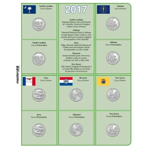 Inserti per le 15 monete 25 c. Parchi Nazionali USA Zecche D P e S FDC 2017 Master Phil 1