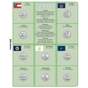 Inserti per le 15 monete 25 c. Parchi Nazionali USA Zecche D P e S FDC 2018 Master Phil 1